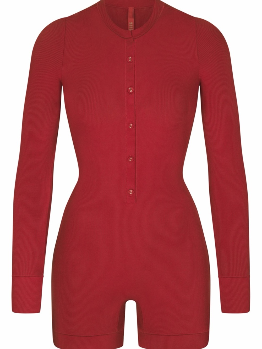 SKIMS Brick Red Ribbed Henley Romper